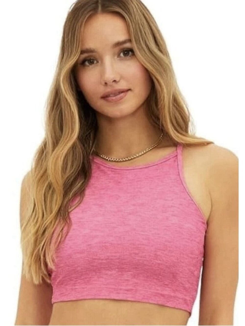 Beach Riot Sport Cropped Tank Top Small Pink Ribbed Built In Bra Beach Anna